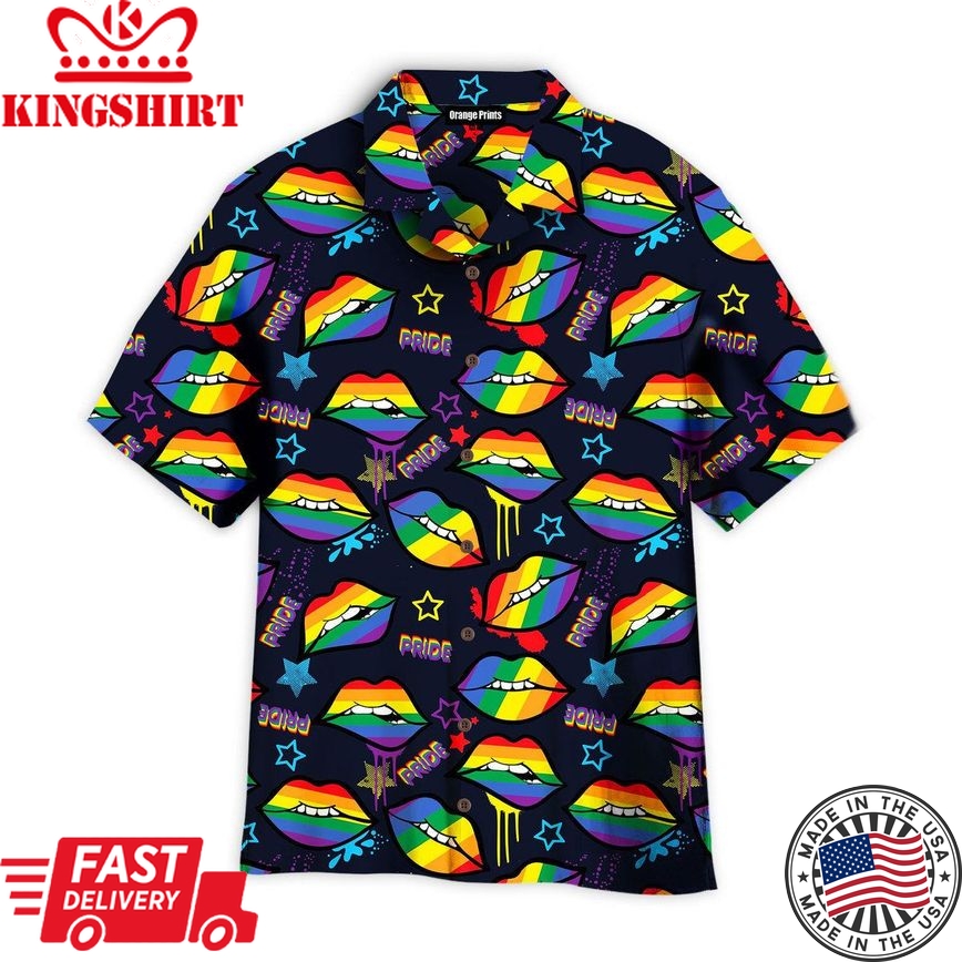 Rainbow Lips Gay Lgbt Pattern Aloha Hawaiian Shirts For Men & For Women |