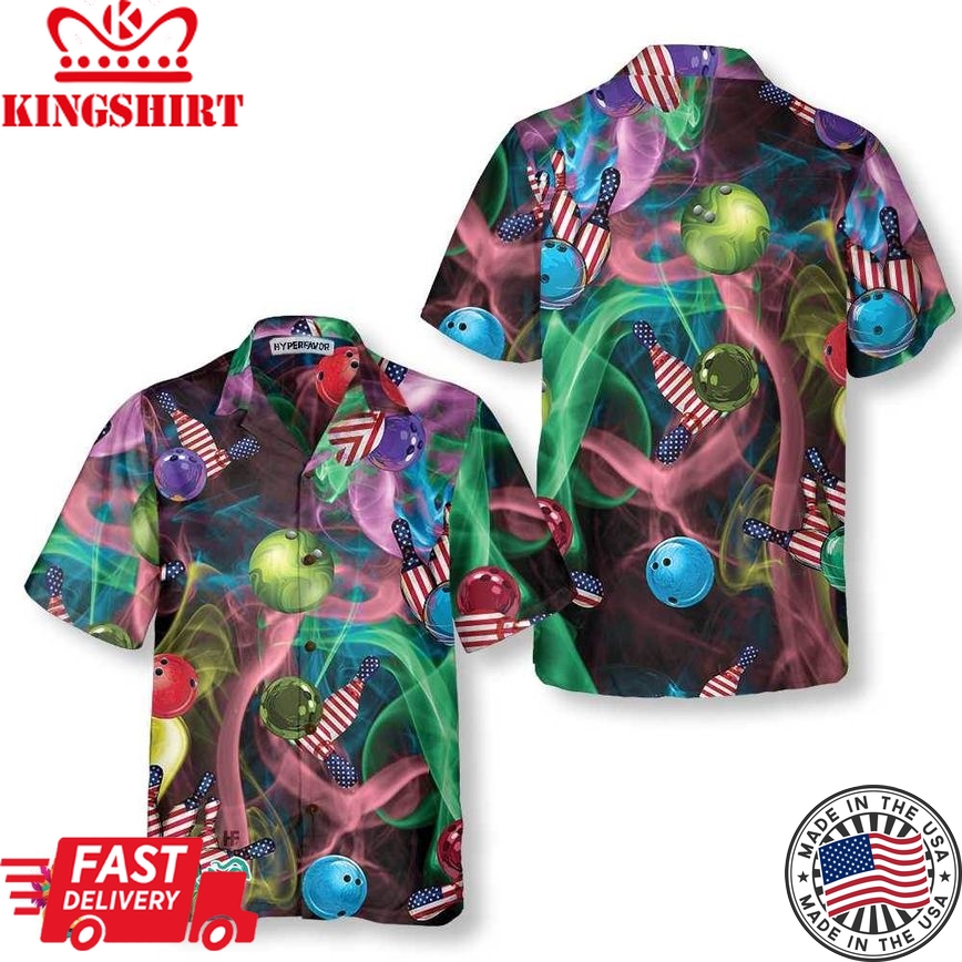 Rainbow Smoke And American Flag Bowling Hawaiian Shirt, Best Bowling Shirt For Men And Women