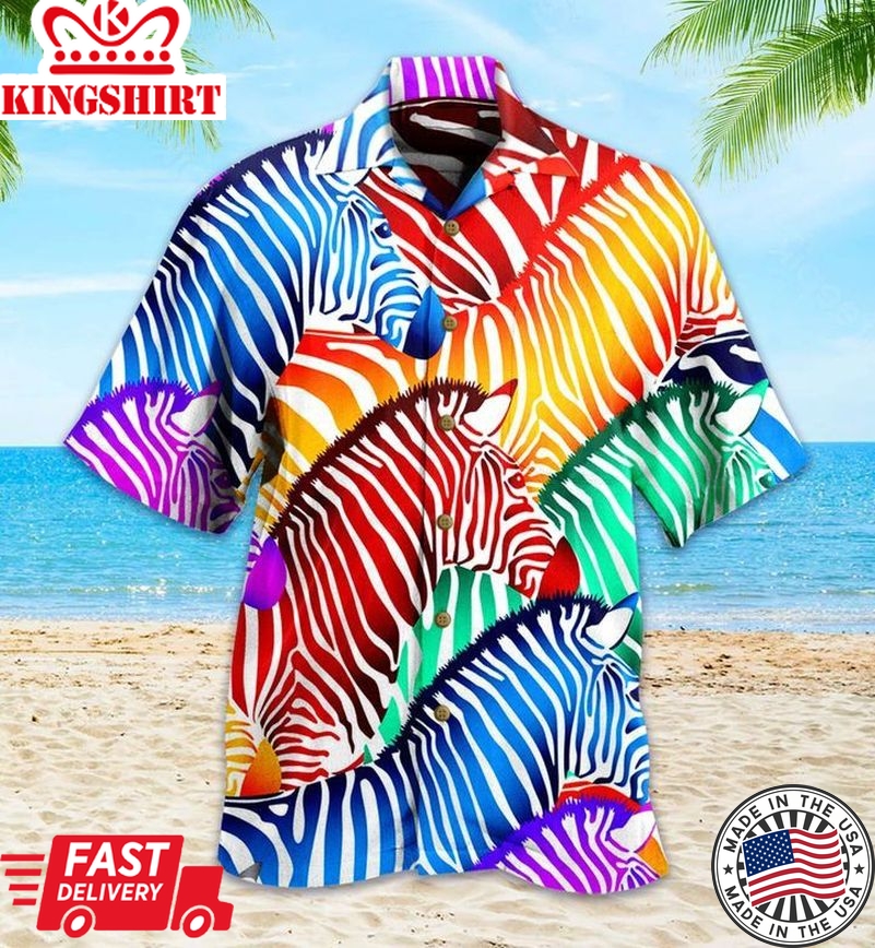 Rainbow Zebra Colorful Trendy Hawaiian Shirt 3D