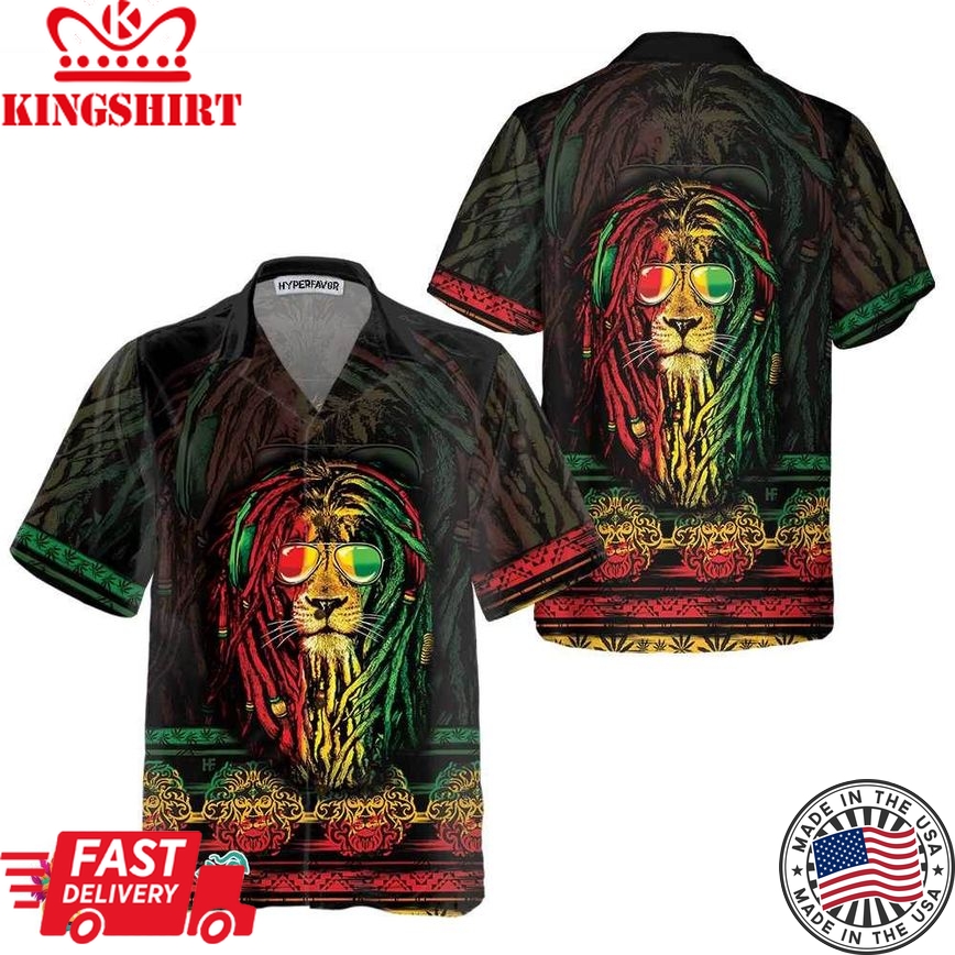 Rasta Lion With Cannabis Marijuana Lion Hawaiian Shirt, Button Up Lion Shirt For Men & Women, Cool Gift For Lion Lover