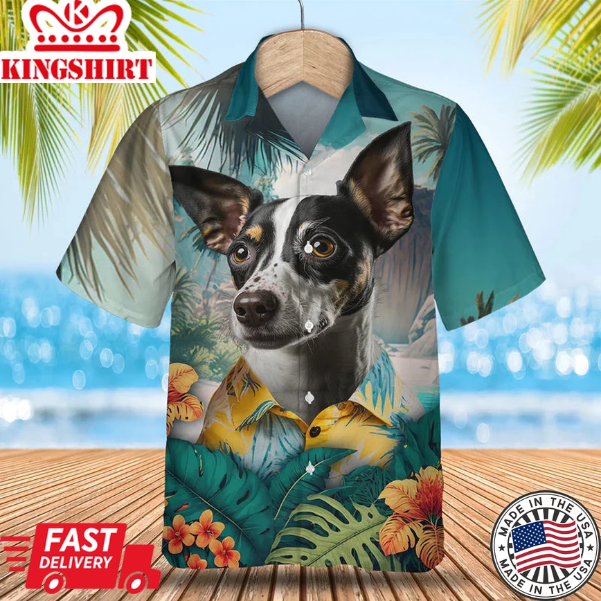 Rat Terrier 3D Tropical Trendy Hawaiian Shirt, Dog Lover Trendy Hawaiian Shirt, Summer Trendy Hawaiian Shirt For Men And Women