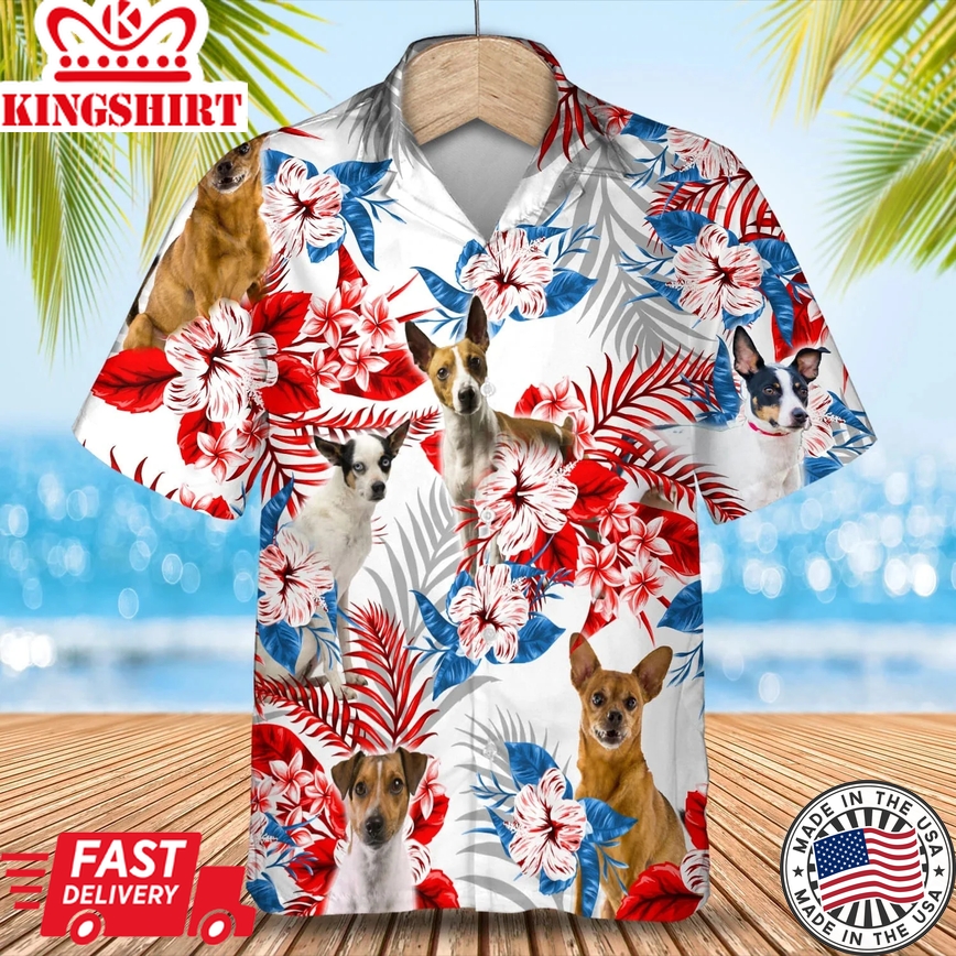 Rat Terrier Flower American Flag Trendy Hawaiian Shirt, Summer Aloha Shirt, Men Trendy Hawaiian Shirt, Gift For Summer