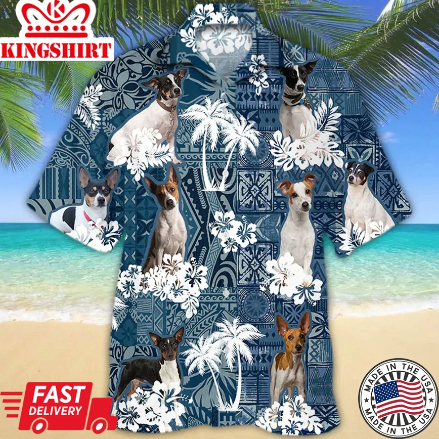 Rat Terrier Trendy Hawaiian Shirt, Floral Dog Short Sleeve Hawaiian Aloha Shirt, Mens Trendy Hawaiian Shirt, Summer Shirt