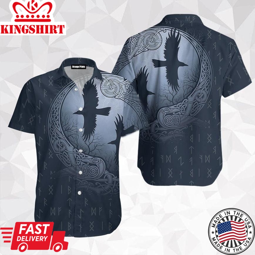 Raven And Odin's Eye Blue Grey Trendy Hawaiian Shirt For