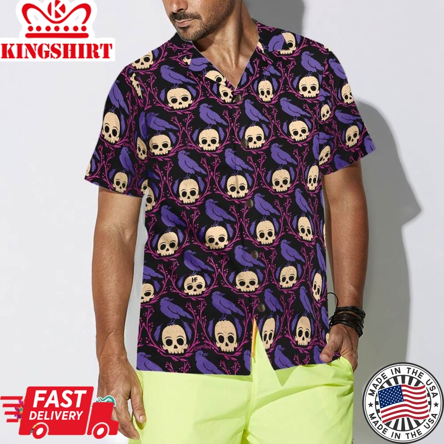 Raven Skull Halloween Shirt For Men Hawaiian Shirt