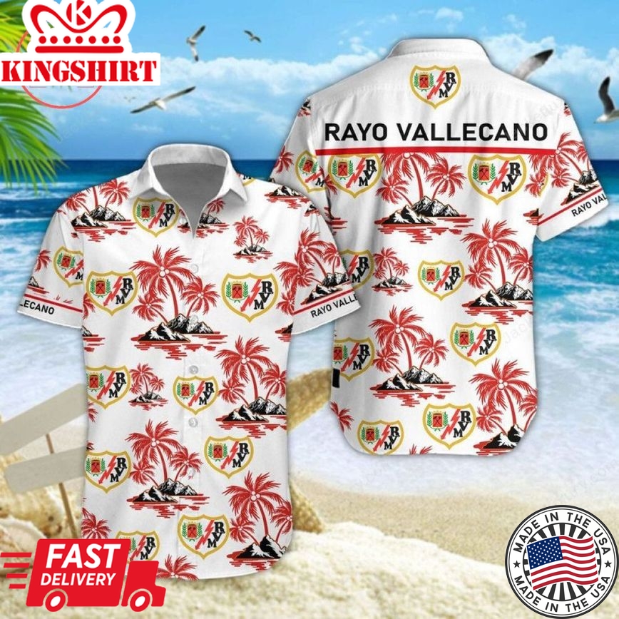 Rayo Vallecano Coconut Tree White Trendy Hawaiian Shirt Aloha Shirt