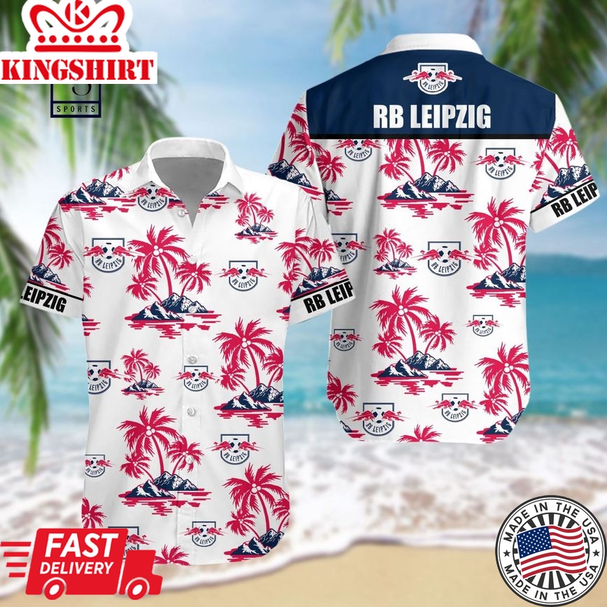 Rb Leipzig Coconut Tree White Blue Trendy Hawaiian Shirt Aloha Shirt