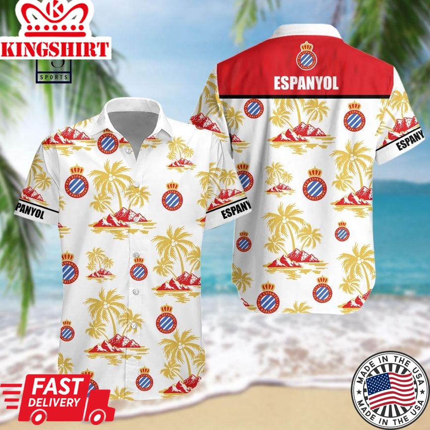 Rcd Espanyol Coconut Tree White Red Trendy Hawaiian Shirt Aloha Shirt