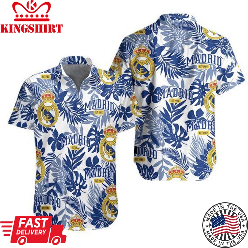 Real Madrid Short Sleeves Button Trendy Hawaiian Shirt Aloha Shirt