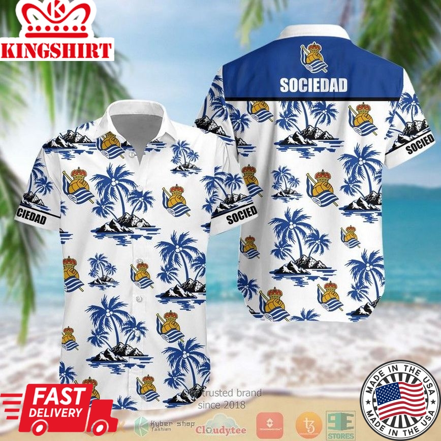 Real Sociedad White Blue Trendy Hawaiian Shirt Aloha Shirt