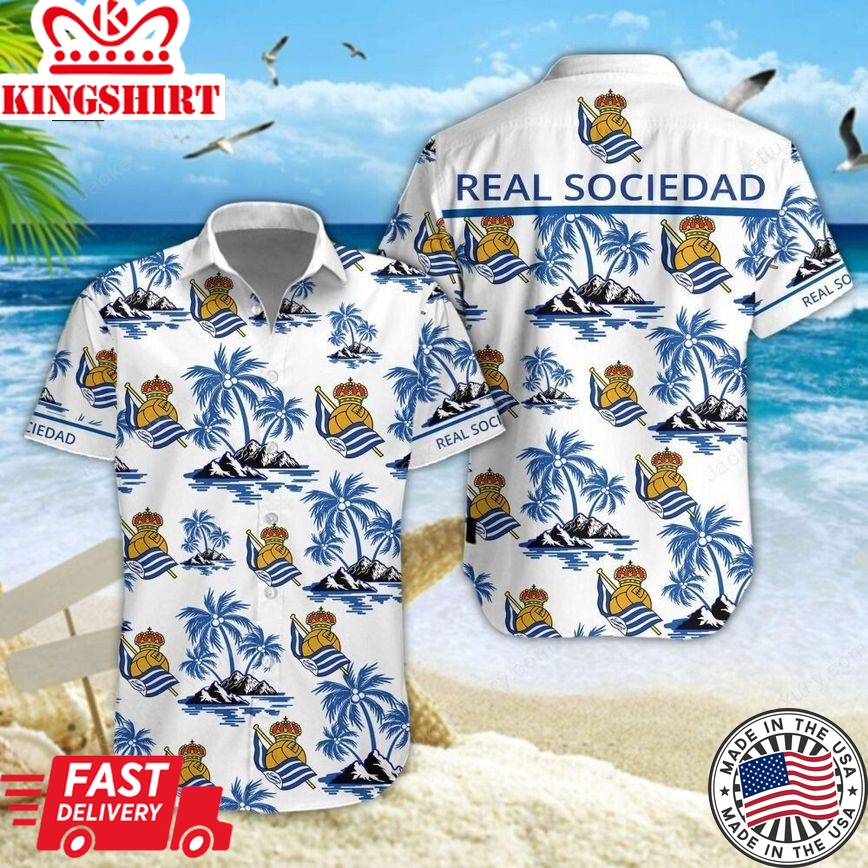 Real Sociedad White Trendy Hawaiian Shirt Aloha Shirt