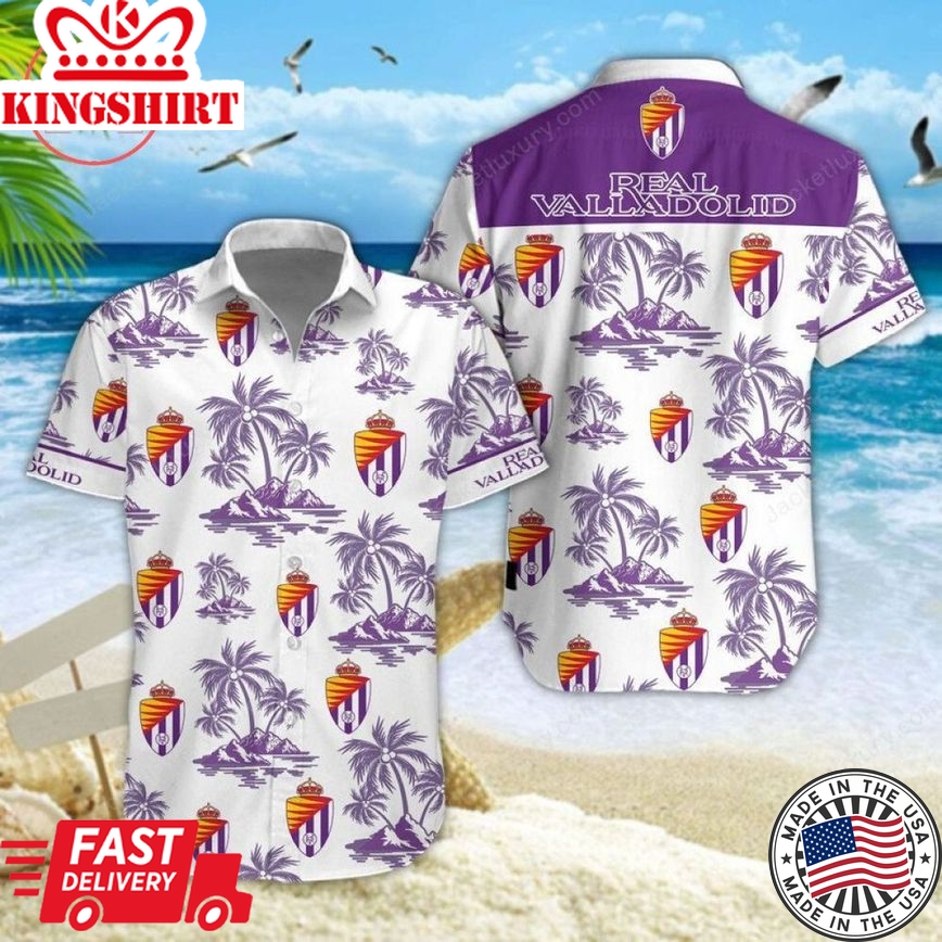 Real Valladolid Coconut Tree Purple White Trendy Hawaiian Shirt Aloha Shirt