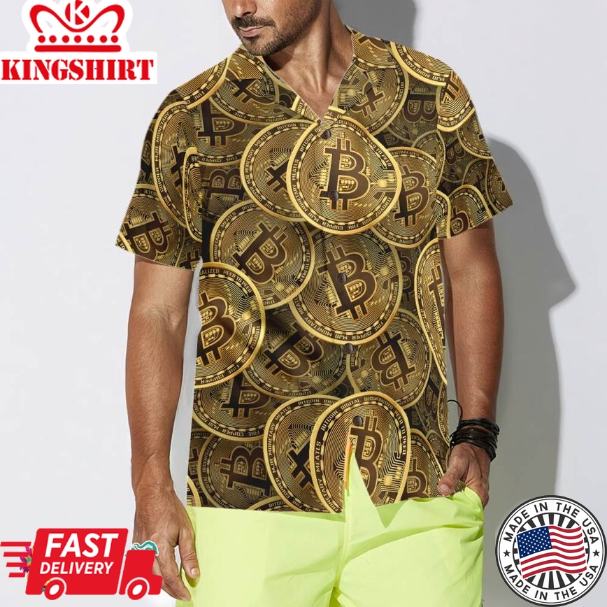 Realistic Seamless Bitcoin Cryptocurrency Hawaiian Shirt