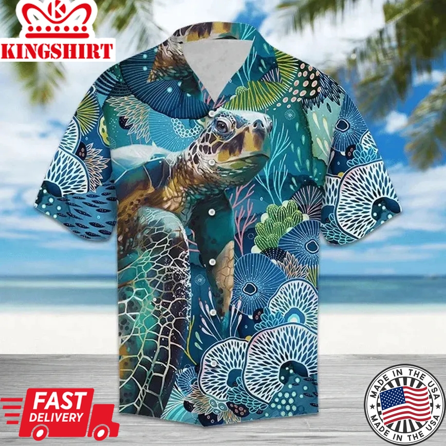 Realistic Turtle Coral Wonderful Ocean World Trendy Hawaiian Shirt