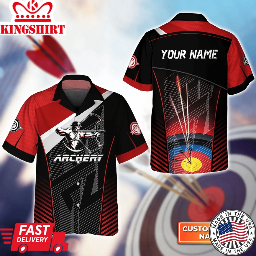 Red And Black Archer Archery Target 3D Trendy Hawaiian Shirt, Gift For Archer Sport Lovers, Gift For Archer