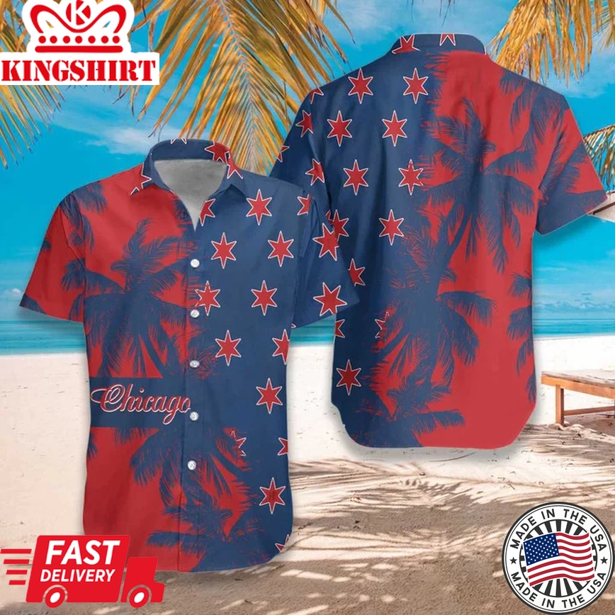 Red And Blue Chicago Watercolor Trendy Hawaiian Shirt