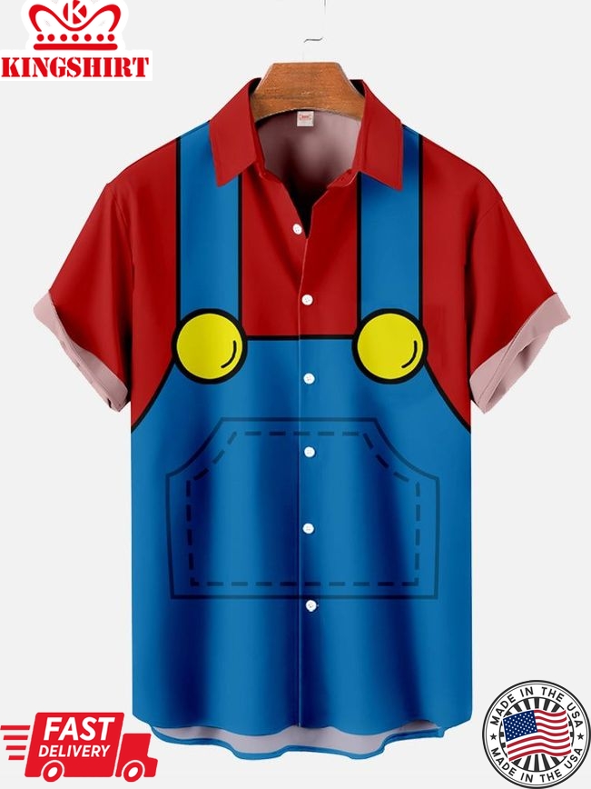 Red And Blue Stitching Fantasy Miner Costume Short Sleeve Aloha Hawaiian Shirt