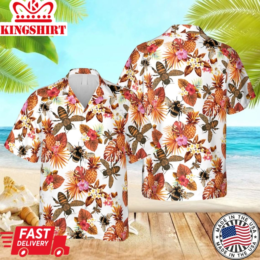 Red And White Bee Trendy Hawaiian Shirt, Gift For Beekeeper