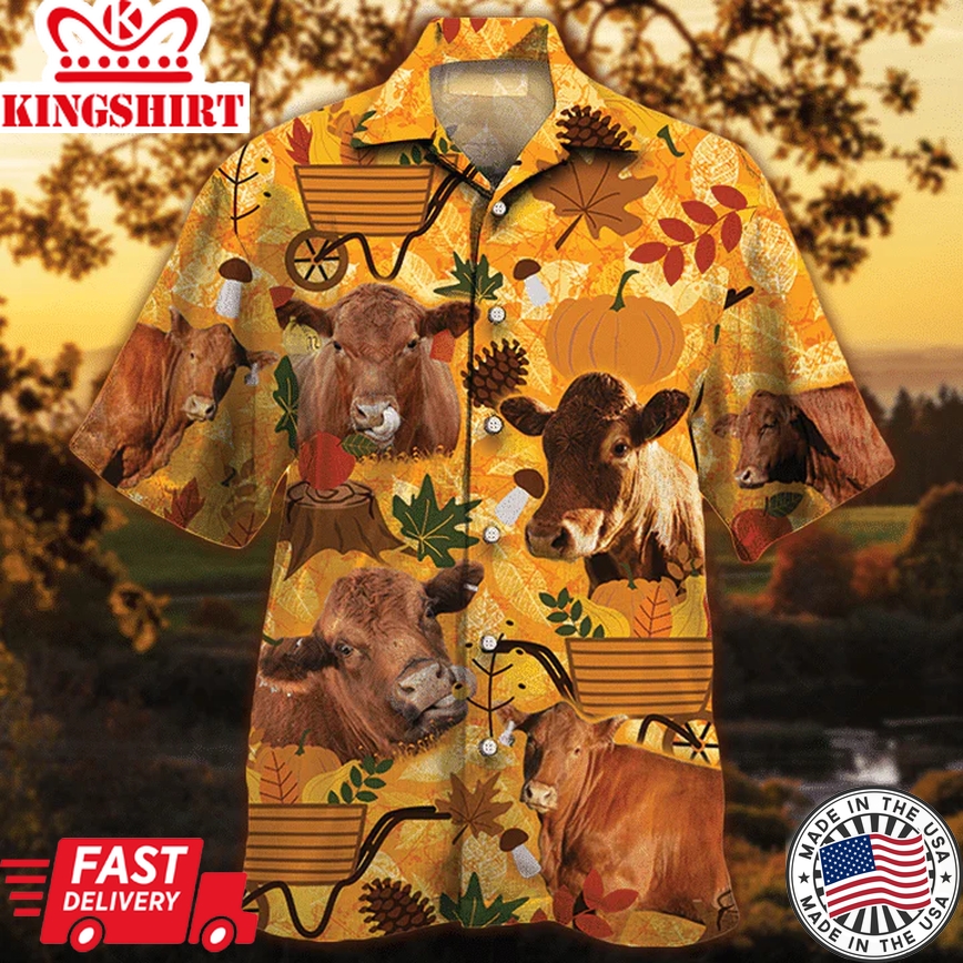 Red Angus Cattle Autumn Delight Trendy Hawaiian Shirt: Nature's Palette