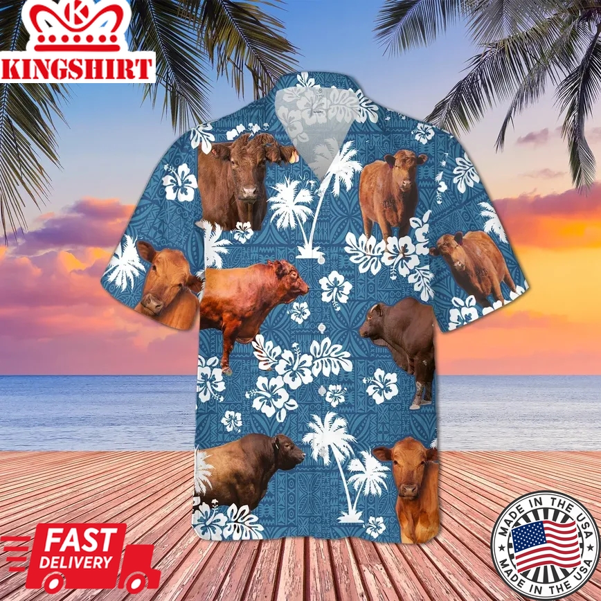 Red Angus Cattle Lovers Blue Tribal Trendy Hawaiian Shirt, Cow Trendy Hawaiian Shirt For Summer Gifts