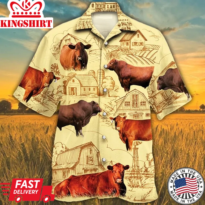 Red Angus Cattle Lovers Farm Trendy Hawaiian Shirt, Cow Trendy Hawaiian Shirt For Summer Gifts