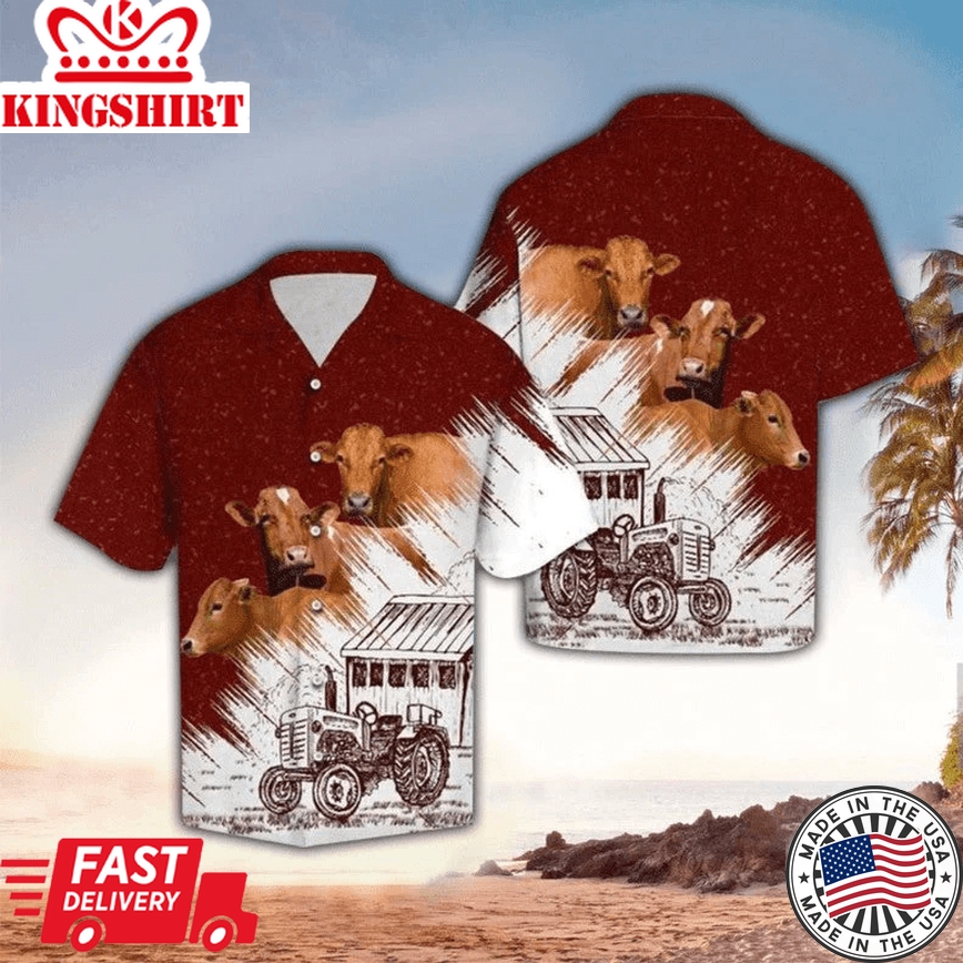 Red Angus Cow Farm Trendy Hawaiian Shirt For, Hawaii Shirt Men, Aloha Shirt, Tropical Sleeve Summer