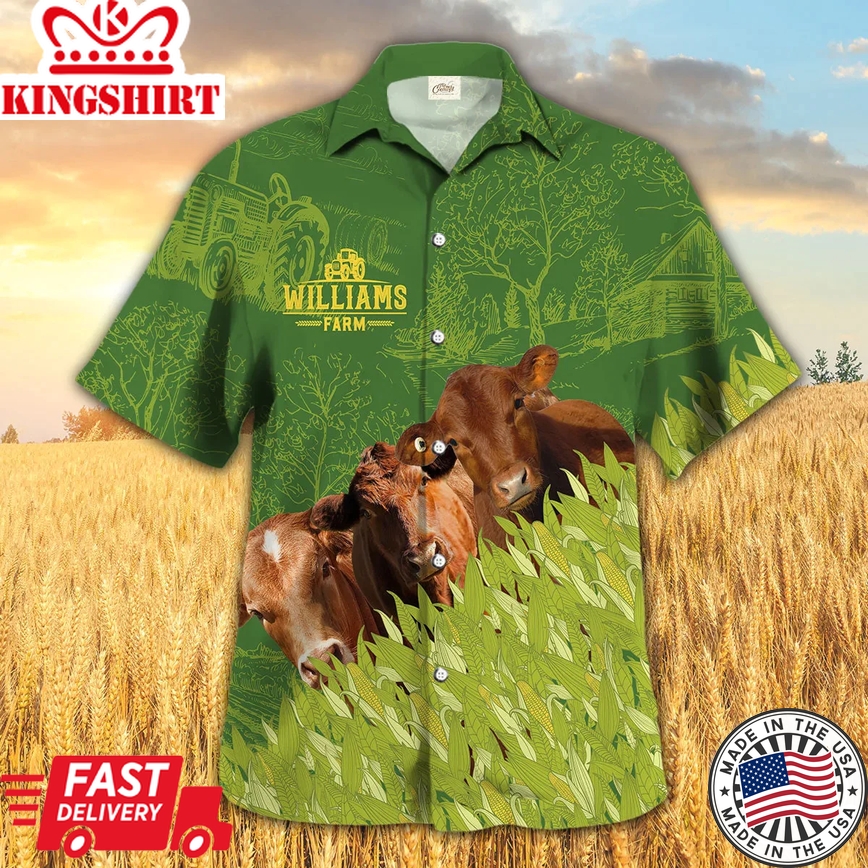 Red Angus Farm Corn Pattern Trendy Hawaiian Shirt, Cow Trendy Hawaiian Shirt, Summer Trendy Hawaiian Shirt For Men And Women