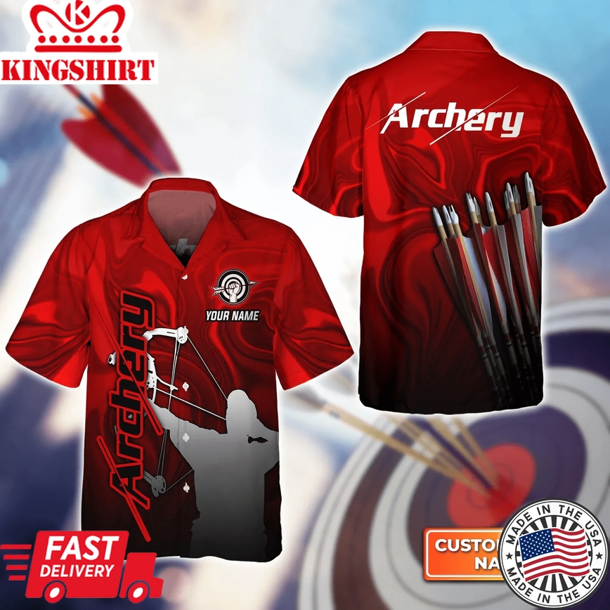 Red Archery Abstract Colorful Animation Personalized Name 3D Trendy Hawaiian Shirt, Gift For Archer Sport Lovers, Gift For Archer