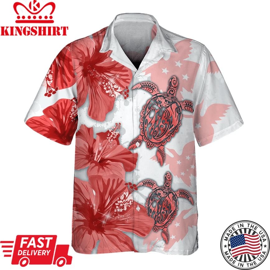 Red Bird Turtle 3D Trendy Hawaiian Shirt Men's