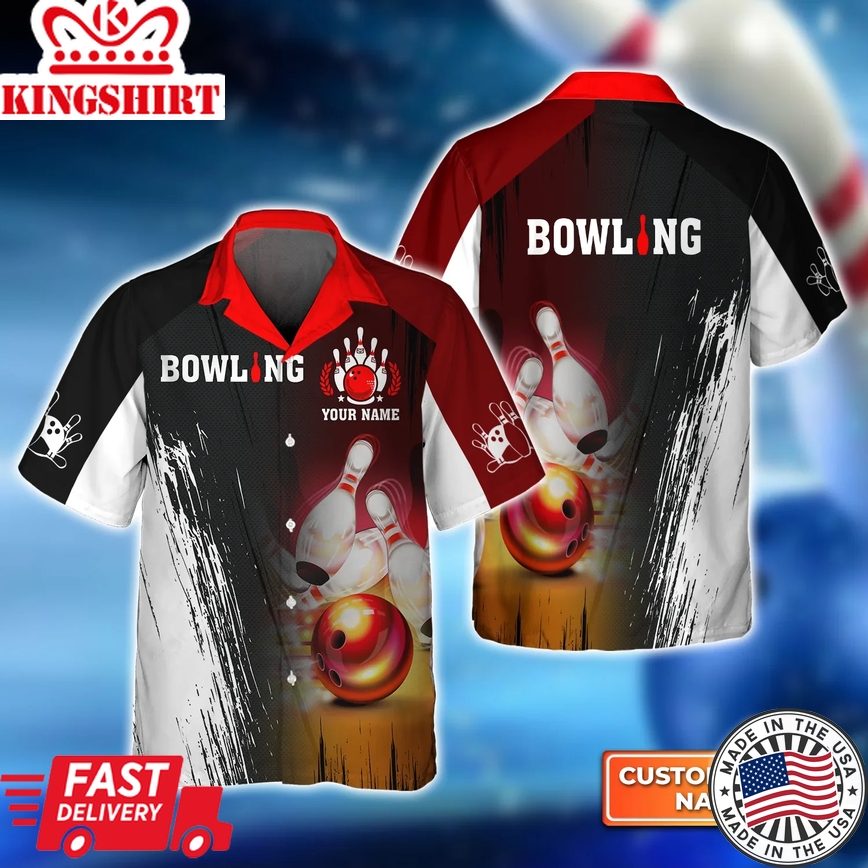 Red Bowling Ball Crashing Pins 3D Trendy Hawaiian Shirt, Bowling Trendy Hawaiian Shirt For Men, Women, Bowling Team