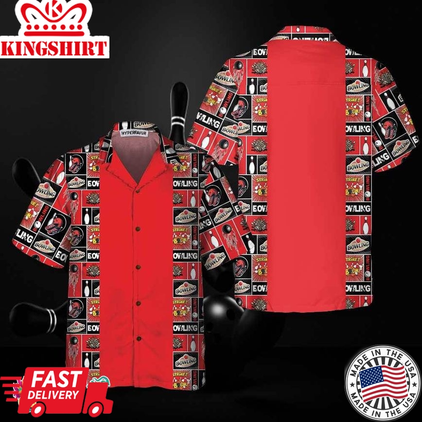 Red Bowling Hawaiian Shirt, Bowling Balls And Pins Shirt, Best Gift For Bowling Players