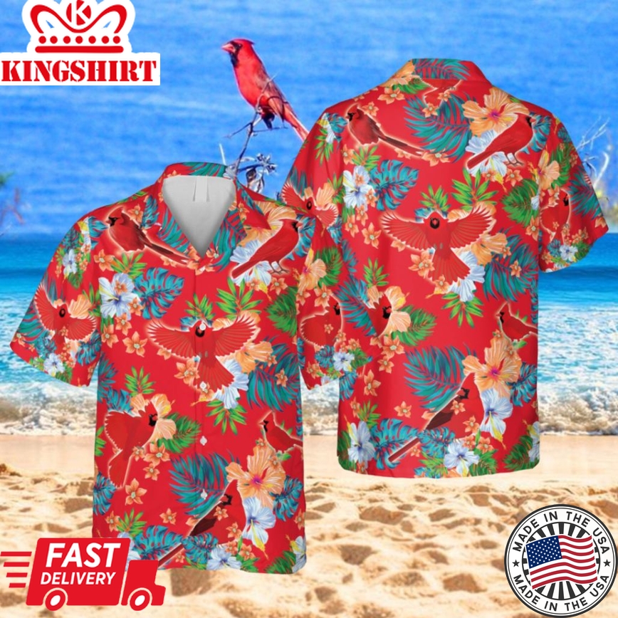 Red Cardinal Trendy Hawaiian Shirt, Magnum Pi Shirt For Men