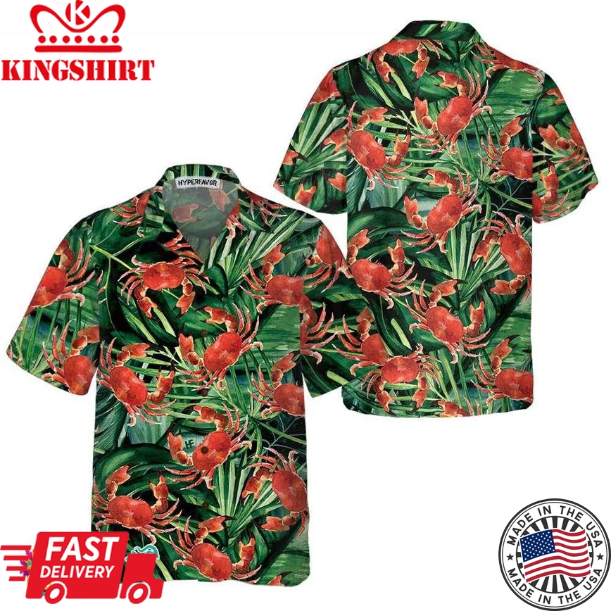 Red Crab Pattern Hawaiian Shirt, Unique Crab Shirt, Crab Print Shirt