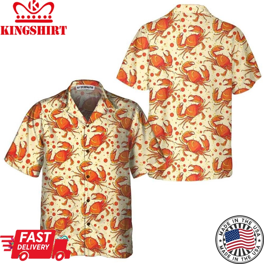 Red Crab Seamless Pattern Hawaiian Shirt, Unique Crab Shirt, Crab Print Shirt