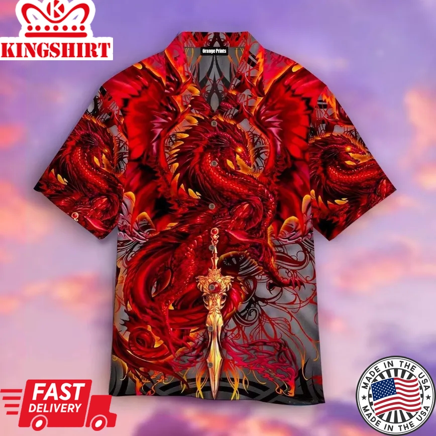 Red Dragon Art Trendy Hawaiian Shirt For