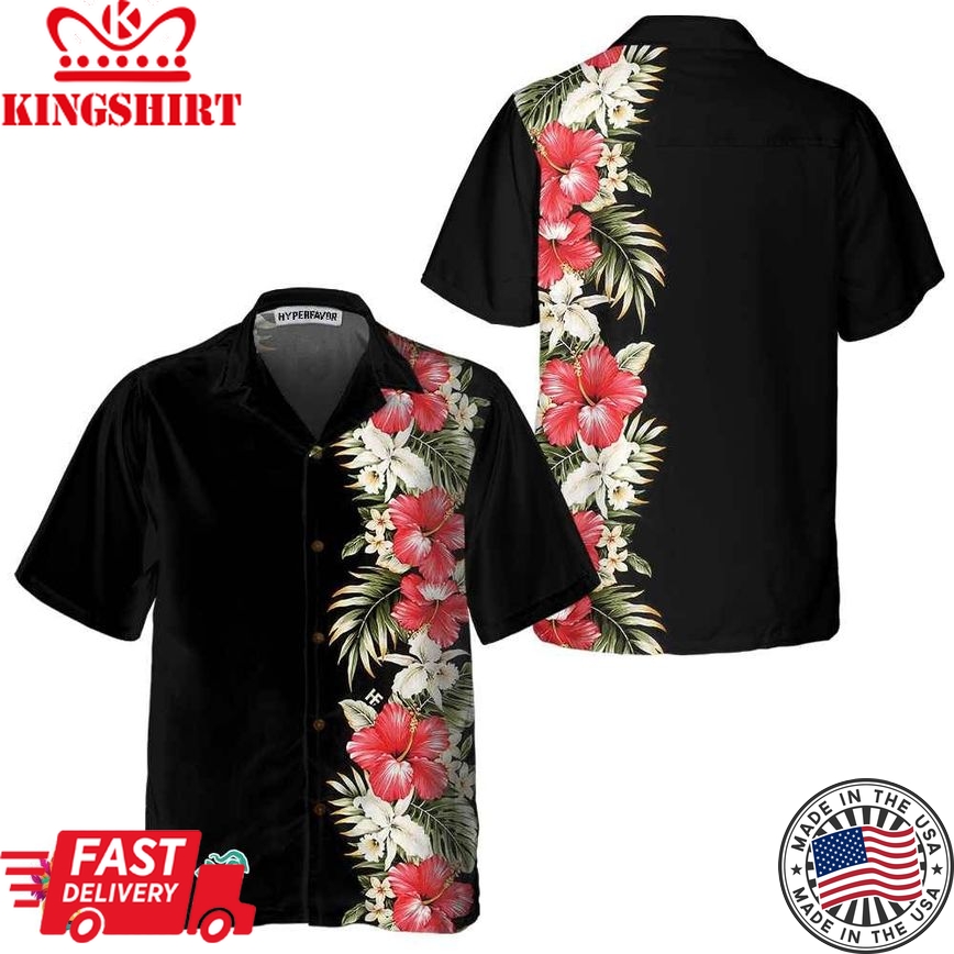 Red Hibiscus Hawaiian Shirt, Unique Hibiscus Print Shirt For Men