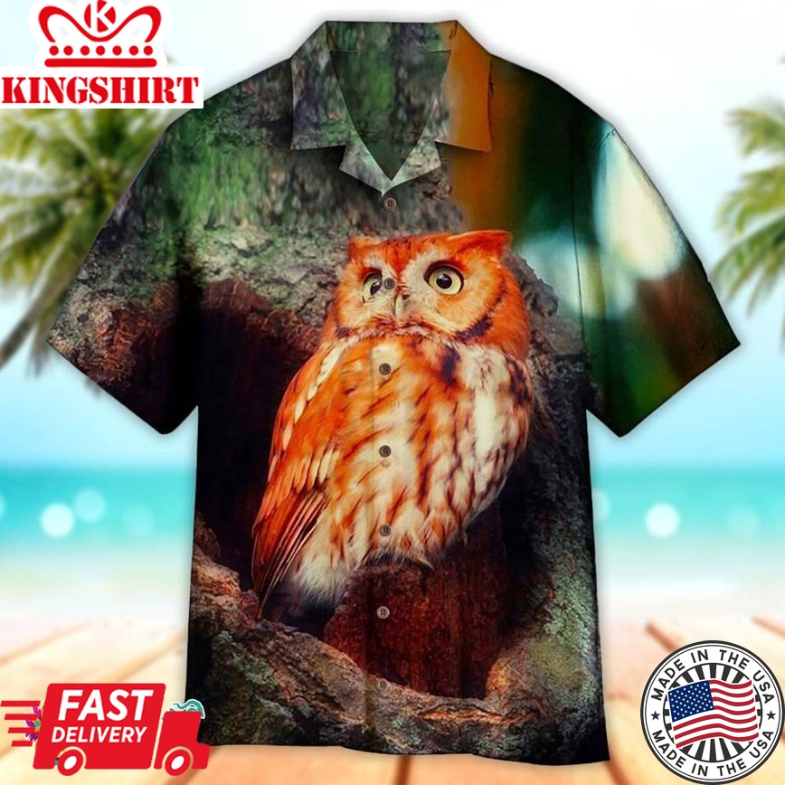 Red Owl Hawaiian Aloha Beach Shirt