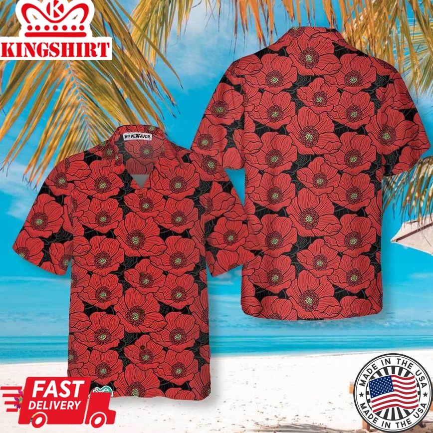 Red Poppies Lest We Forget Hawaiian Shirt, Proud Veteran Shirt, Meaningful Gift For Veteran Day