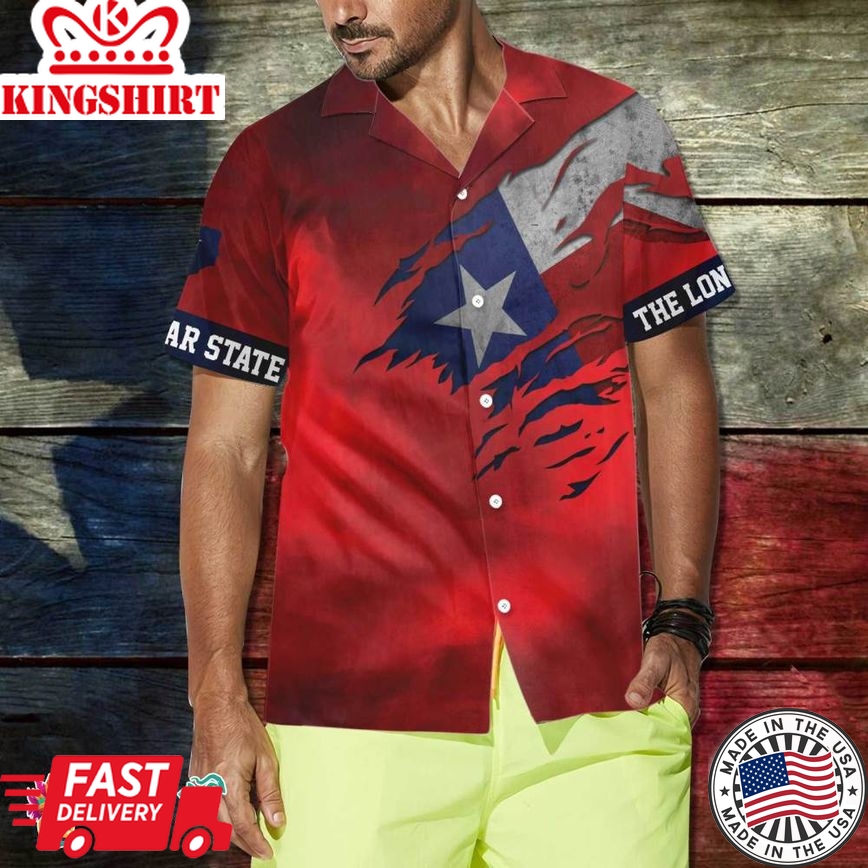 Red Ripped Flag Texas Hawaiian Shirt For Men, Texas The Lone Star State Shirt, Proud Texas Shirt For Men