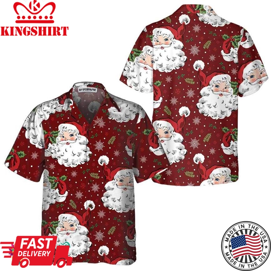 Red Santa Cozy Christmas Hawaiian Shirt, Short Sleeve Santa Christmas Hawaiian Shirt, Gift For Christmas Day