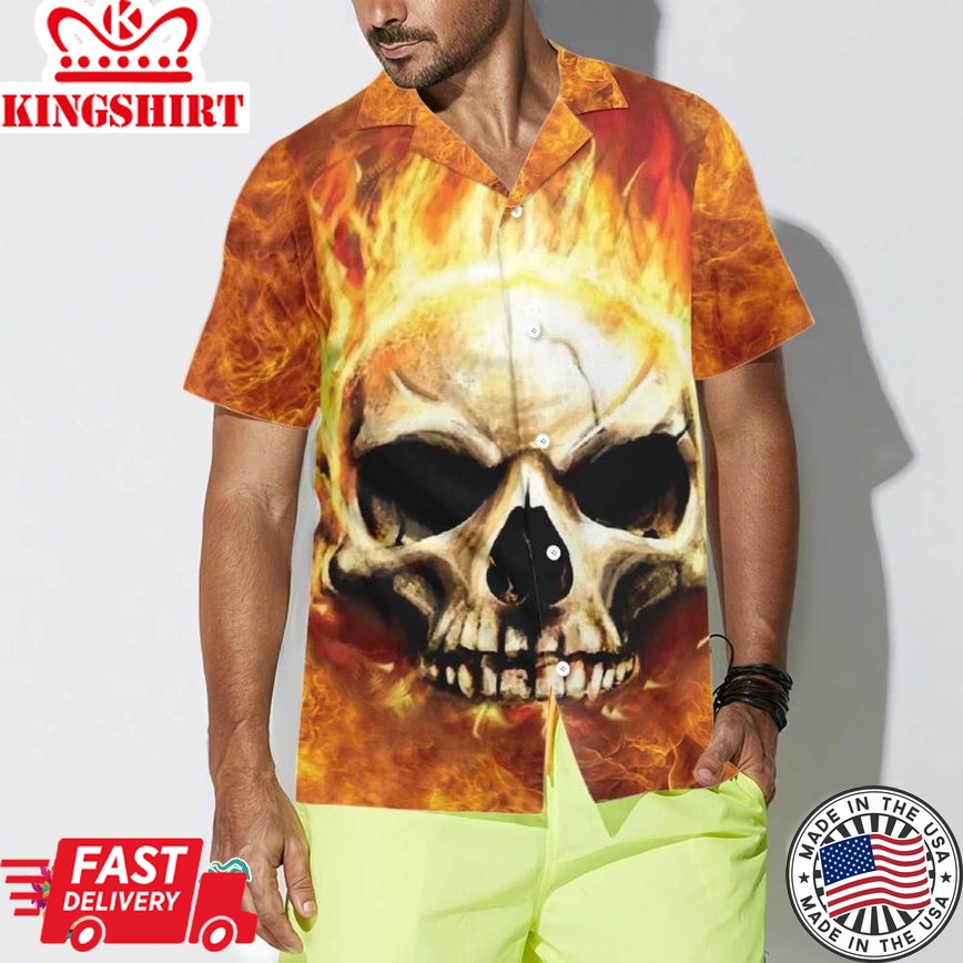 Red Skull Smoke Hawaiian Shirt, Cool Flame Skull Shirt For Men And Women