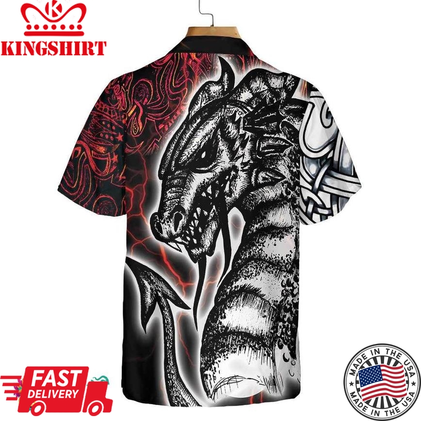 Red Tattoo Dragon Hawaiian Shirt, Red Light Chinese Dragon Shirt