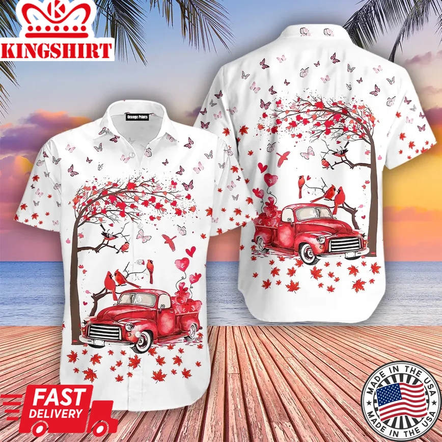 Red Truck Under Tree Trendy Hawaiian Shirt For