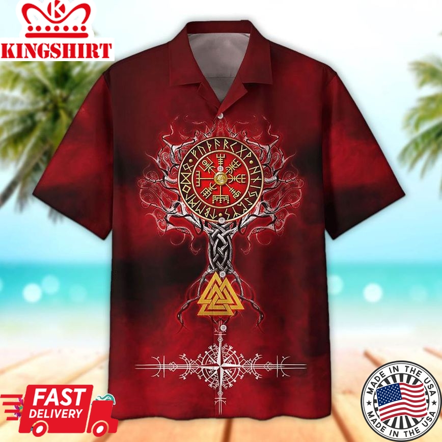 Red Viking King Skull Hawaiian Aloha Beach Shirt