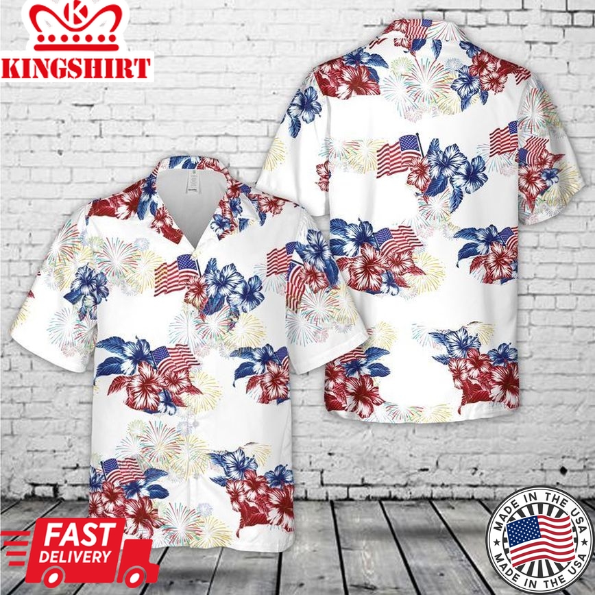 Red White And Blue, 4Th Of July Trendy Hawaiian Shirt