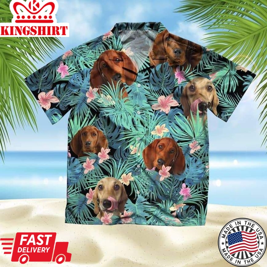 Redbone Coonhound Trendy Hawaiian Shirt, Dog Summer Leaves Trendy Hawaiian Shirt, Unisex Print Aloha Short Sleeve Casual Shirt Summer Gifts