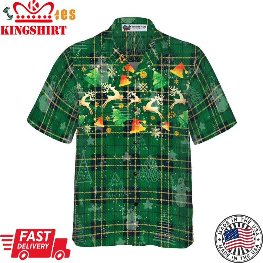 Reindeer Green Plaid Pattern Trendy Hawaiian Shirt, Christmas Trendy Hawaiian Shirt Perfect Gifts For Your Loved Ones