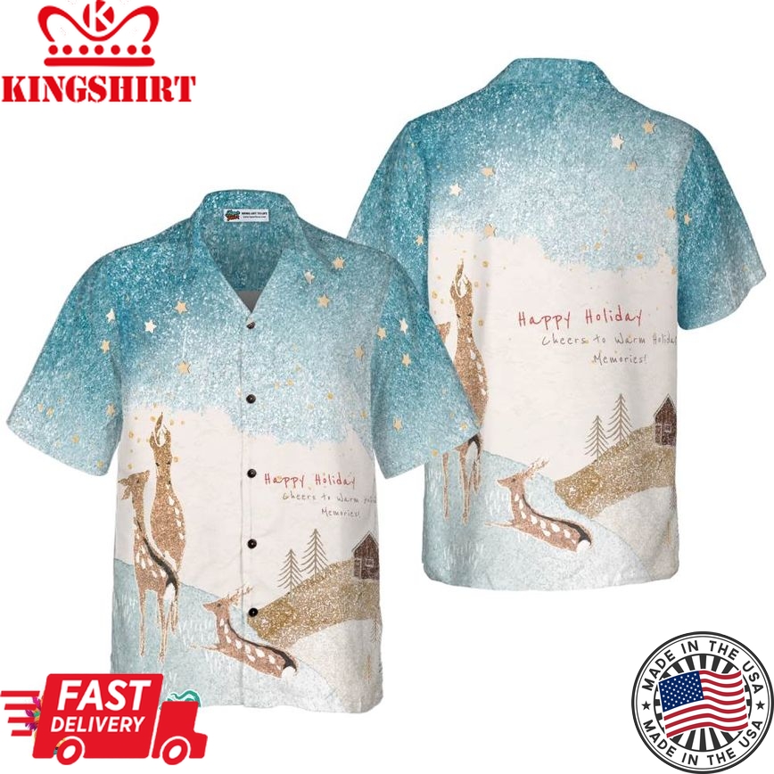 Reindeer Snow Light Hawaiian Shirt, Christmas Shirts Short Sleeve Button Down Shirt For Men And Women