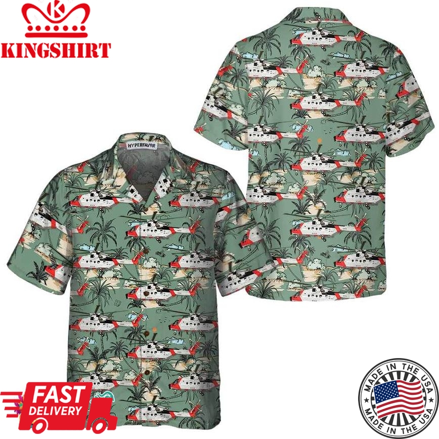 Rescue Helicopter Seamless Pattern Hawaiian Shirt, Tropical Helicopter Shirt For Men