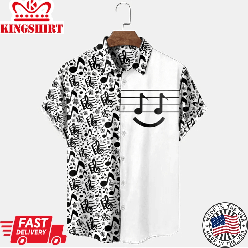 Resort Casual Note Pattern Short Sleeve Shirt, Guitar Aloha Shirt, Gift For Guitar Lover